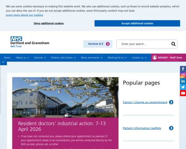 screenshot of Dartford and Gravesham NHS Trust website