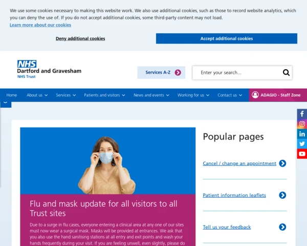 screenshot of Dartford and Gravesham NHS Trust website