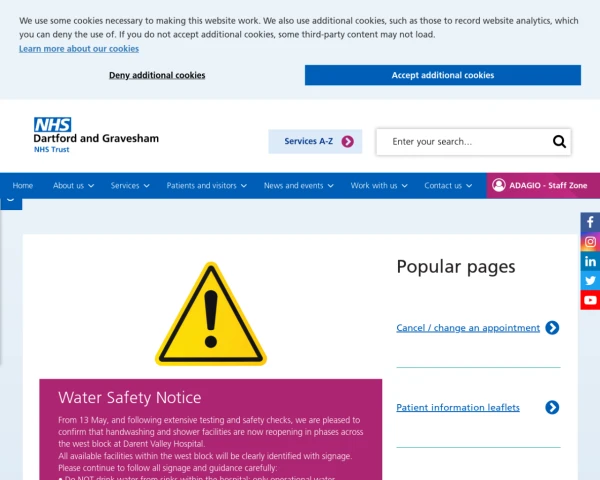 screenshot of Dartford and Gravesham NHS Trust website