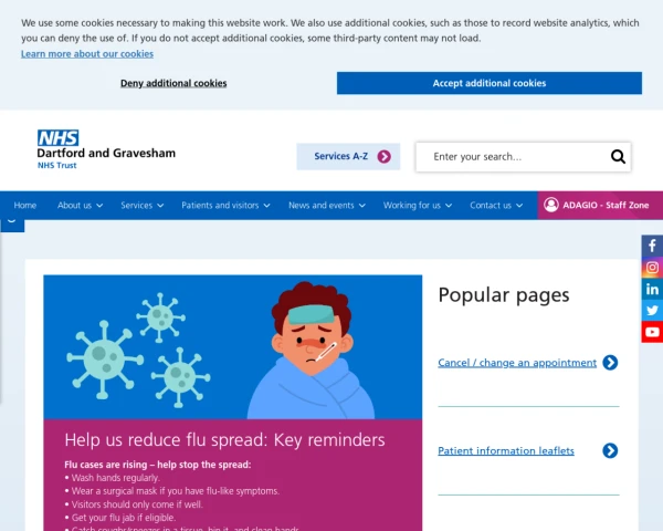 screenshot of Dartford and Gravesham NHS Trust website