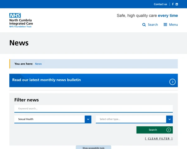 screenshot of North Cumbria Integrated Care NHS Foundation Trust website