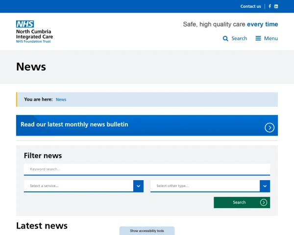 screenshot of North Cumbria Integrated Care NHS Foundation Trust website