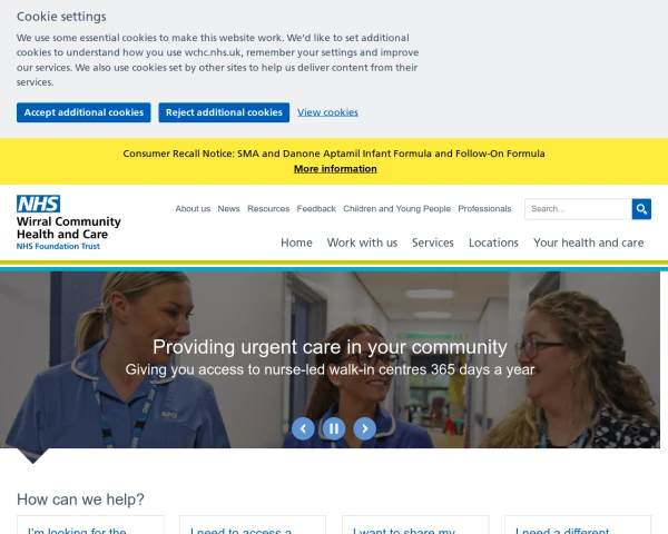 screenshot of Wirral Community NHS Foundation Trust website