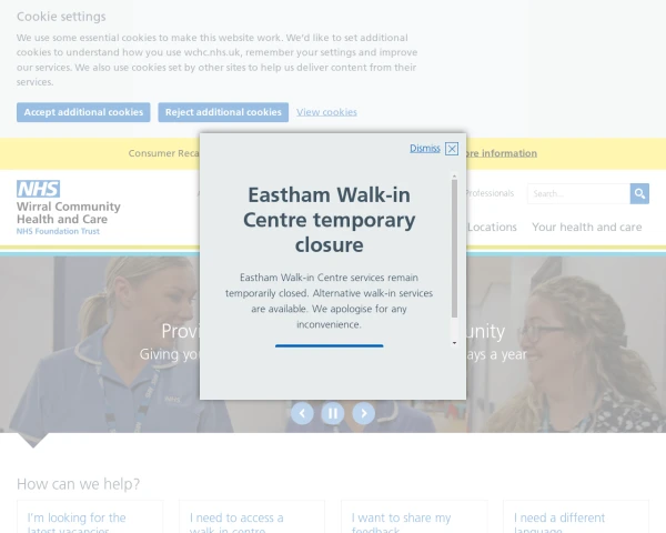 screenshot of Wirral Community NHS Foundation Trust website