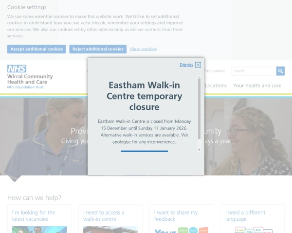screenshot of Wirral Community NHS Foundation Trust website
