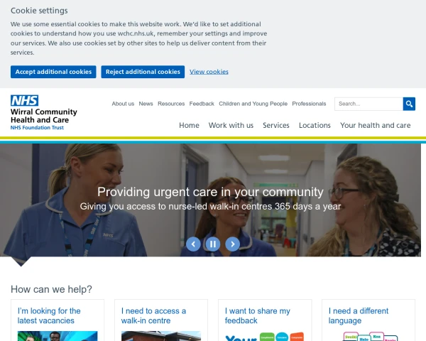 screenshot of Wirral Community NHS Foundation Trust website