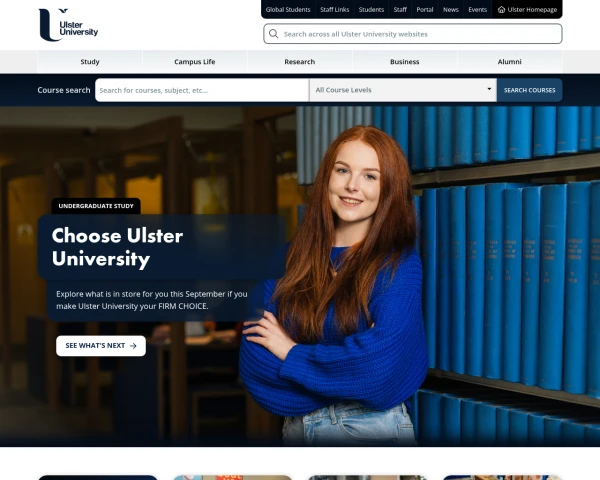 screenshot of Ulster University website