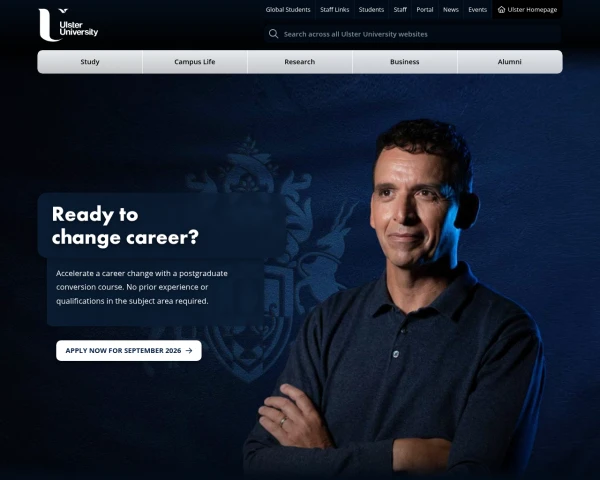 screenshot of Ulster University website