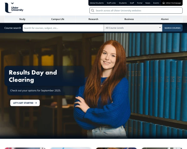 screenshot of Ulster University website