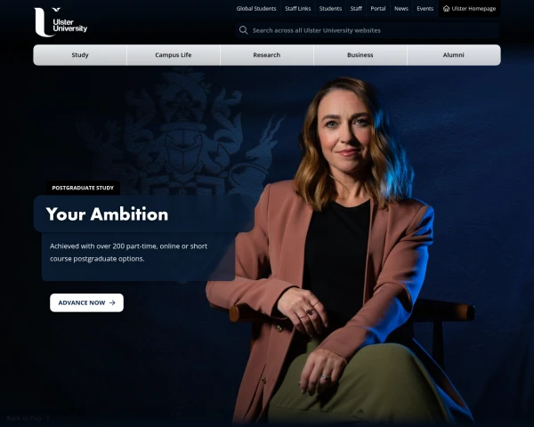 screenshot of Ulster University website