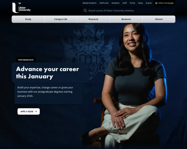 screenshot of Ulster University website