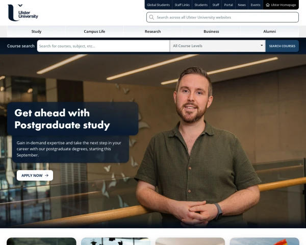 screenshot of Ulster University website