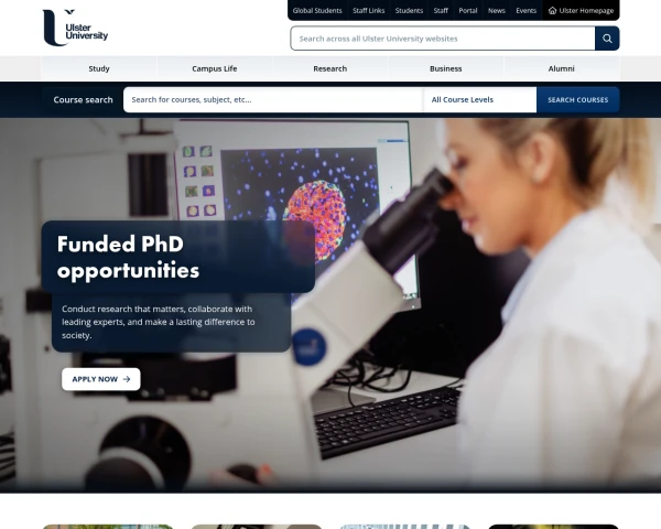 screenshot of Ulster University website