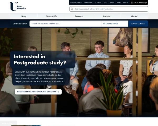 screenshot of Ulster University website