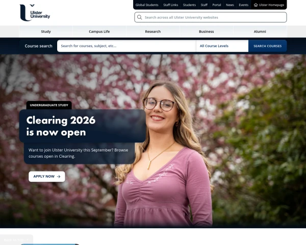 screenshot of Ulster University website