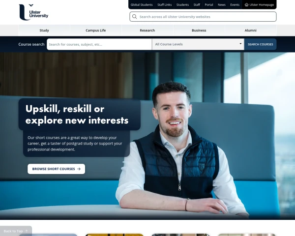 screenshot of Ulster University website