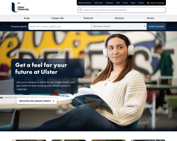 screenshot of Ulster University website