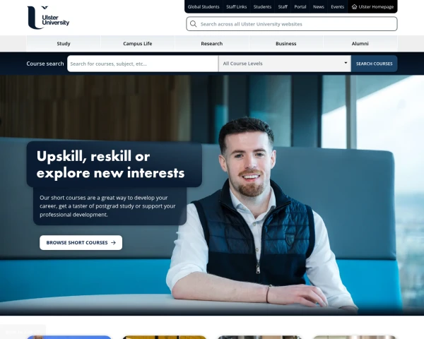 screenshot of Ulster University website