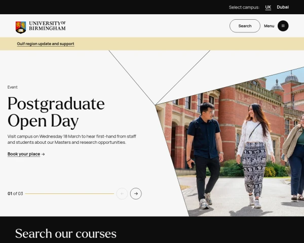 screenshot of University of Birmingham website