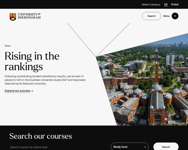 screenshot of University of Birmingham website