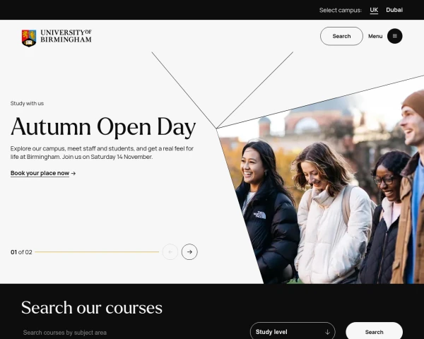 screenshot of University of Birmingham website
