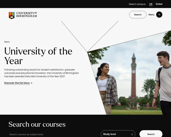 screenshot of University of Birmingham website