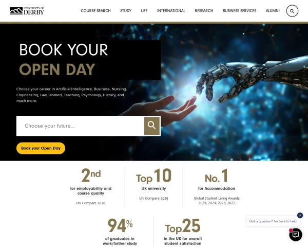 screenshot of University of Derby website