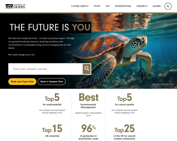screenshot of University of Derby website