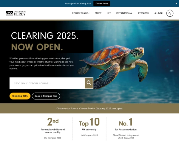 screenshot of University of Derby website