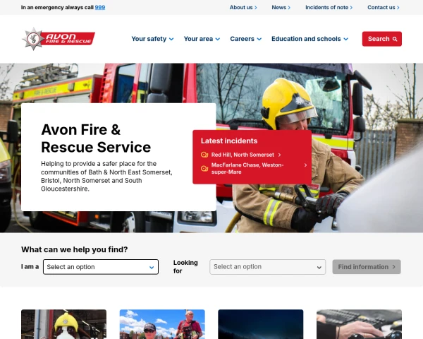 screenshot of Avon Fire and Rescue Service website