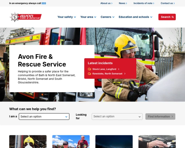screenshot of Avon Fire and Rescue Service website