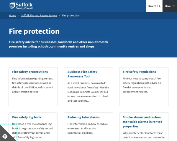 screenshot of Suffolk Fire and Rescue Service website