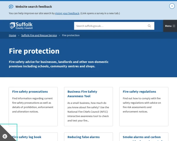screenshot of Suffolk Fire and Rescue Service website