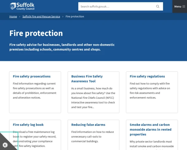 screenshot of Suffolk Fire and Rescue Service website
