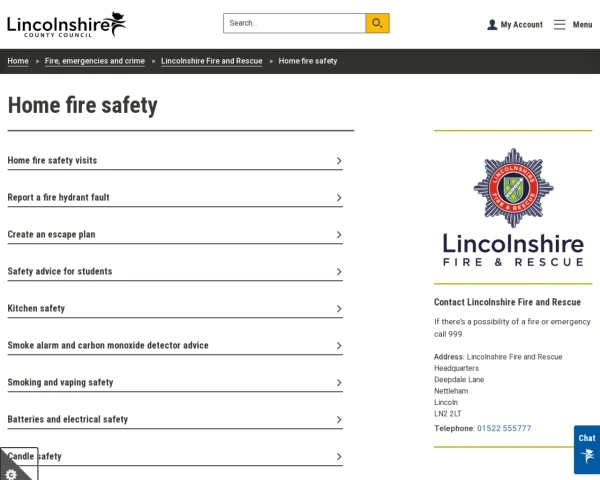screenshot of Lincolnshire Fire and Rescue Service website