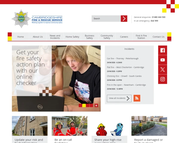 screenshot of Cambridgeshire Fire and Rescue Service website