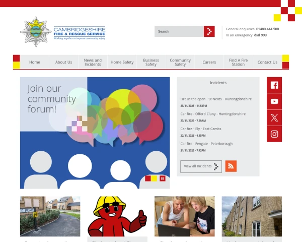 screenshot of Cambridgeshire Fire and Rescue Service website