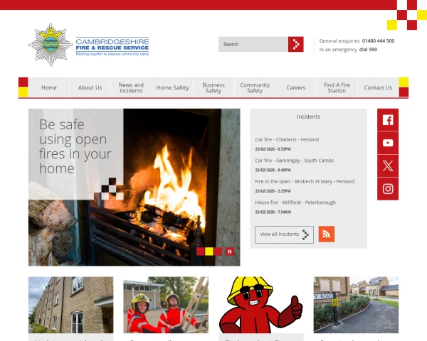 screenshot of Cambridgeshire Fire and Rescue Service website