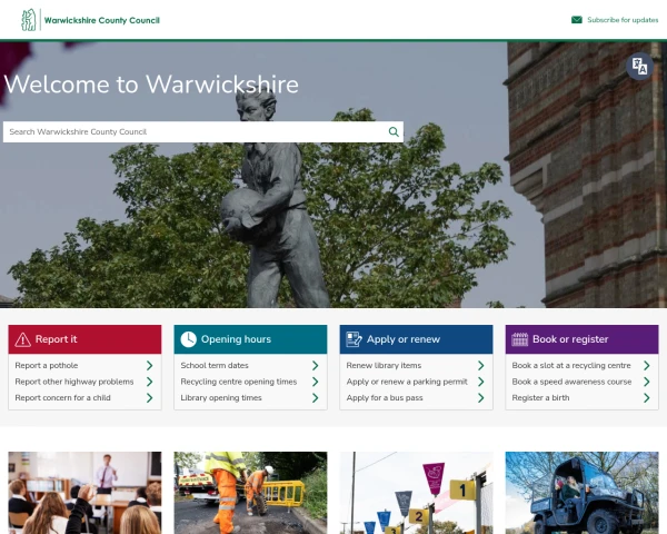 screenshot of Warwickshire Fire and Rescue Service website