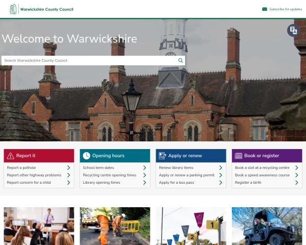 screenshot of Warwickshire Fire and Rescue Service website