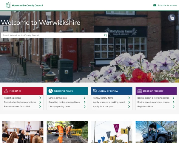 screenshot of Warwickshire Fire and Rescue Service website