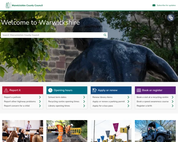 screenshot of Warwickshire Fire and Rescue Service website