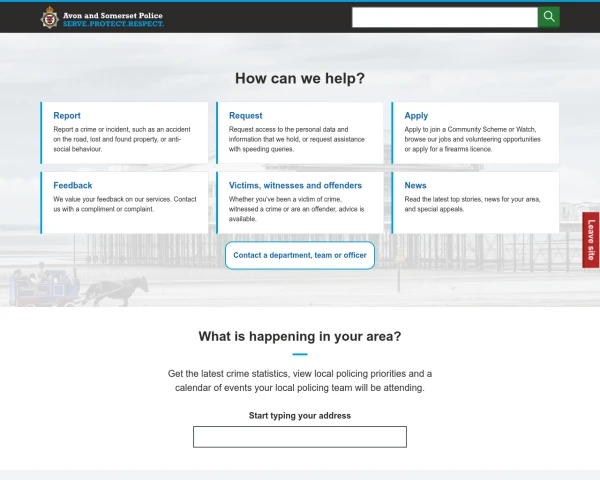 screenshot of Avon and Somerset Constabulary website