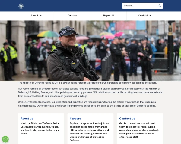 screenshot of Ministry of Defence Police website