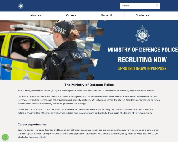 screenshot of Ministry of Defence Police website