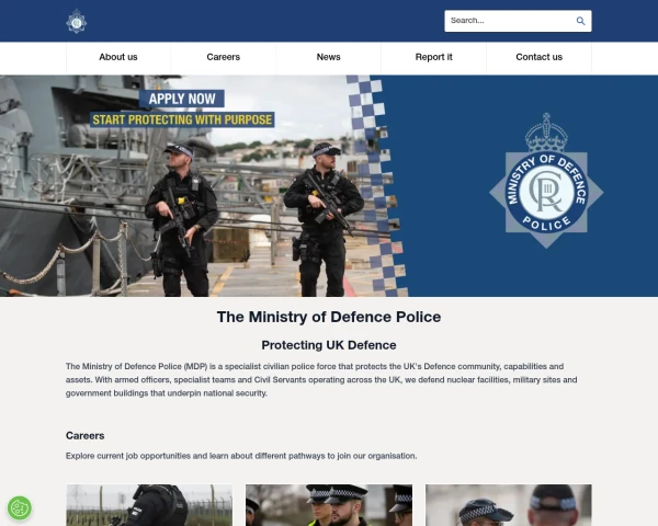 screenshot of Ministry of Defence Police website