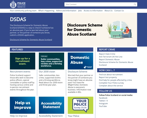 screenshot of Police Scotland website