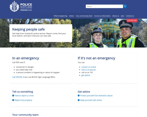 screenshot of Police Scotland website