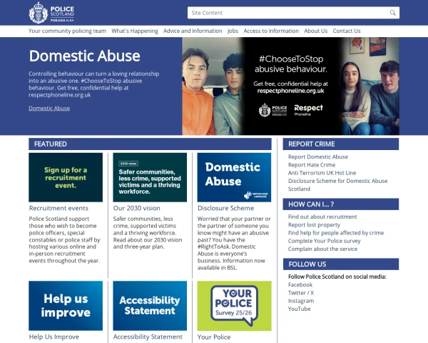 screenshot of Police Scotland website