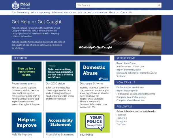 screenshot of Police Scotland website